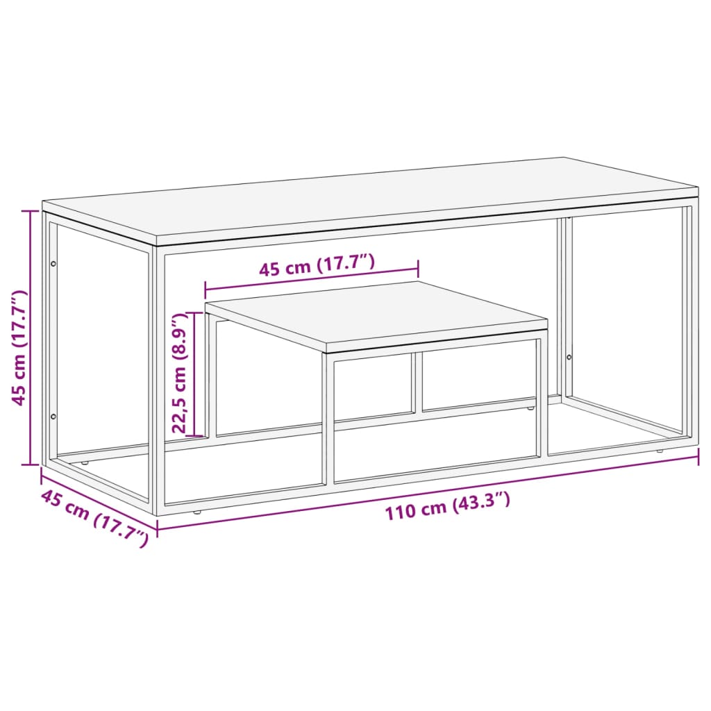 vidaXL Table basse argenté acier inoxydable/bois massif récupération