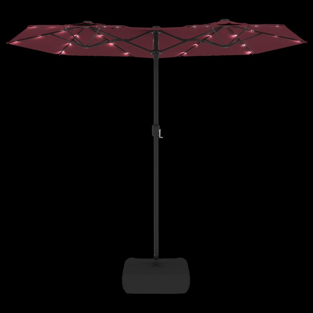 vidaXL Parasol à double tête avec LED rouge bordeaux 316x240 cm