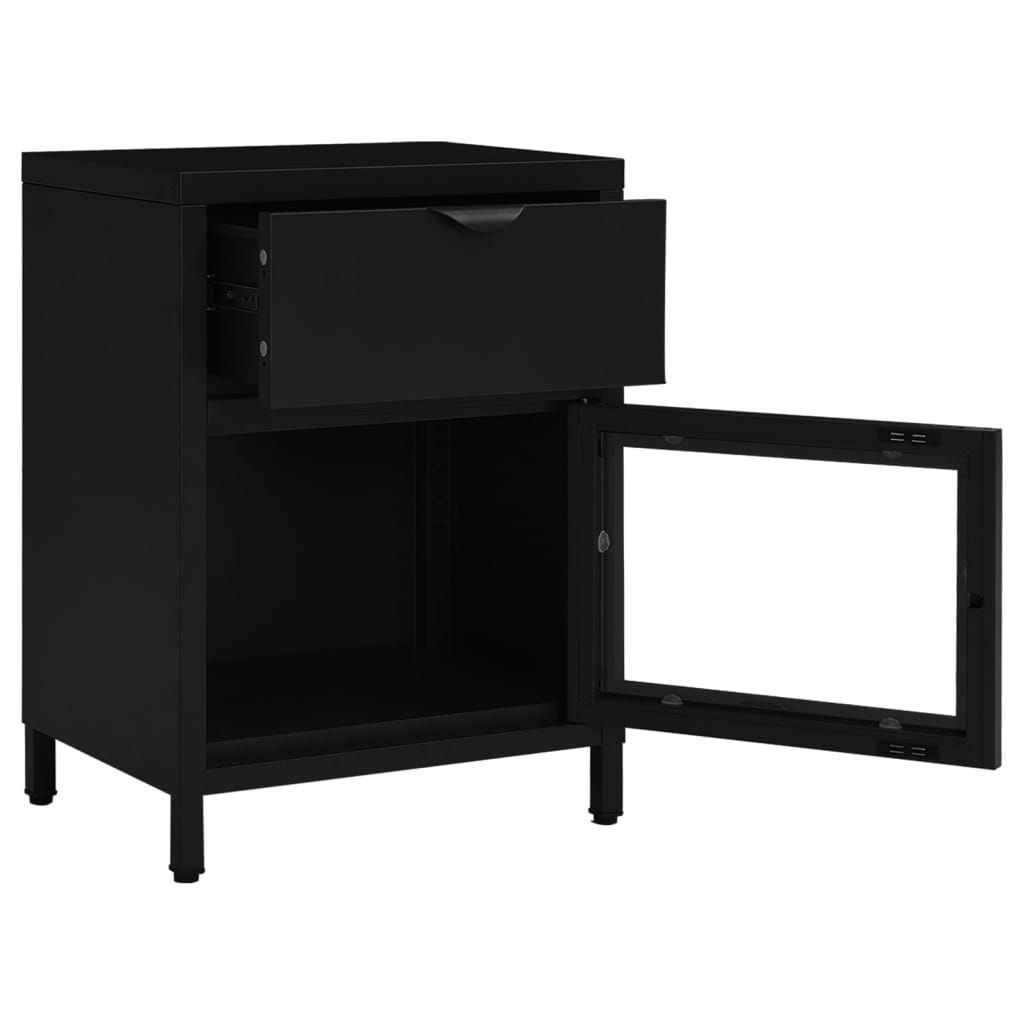 vidaXL Table de chevet Noir 40x30x54,5 cm Acier et verre