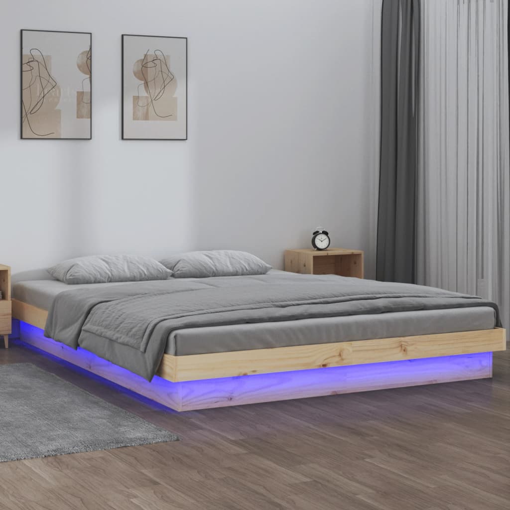 vidaXL Cadre de lit à LED 120x190 cm petit double bois massif