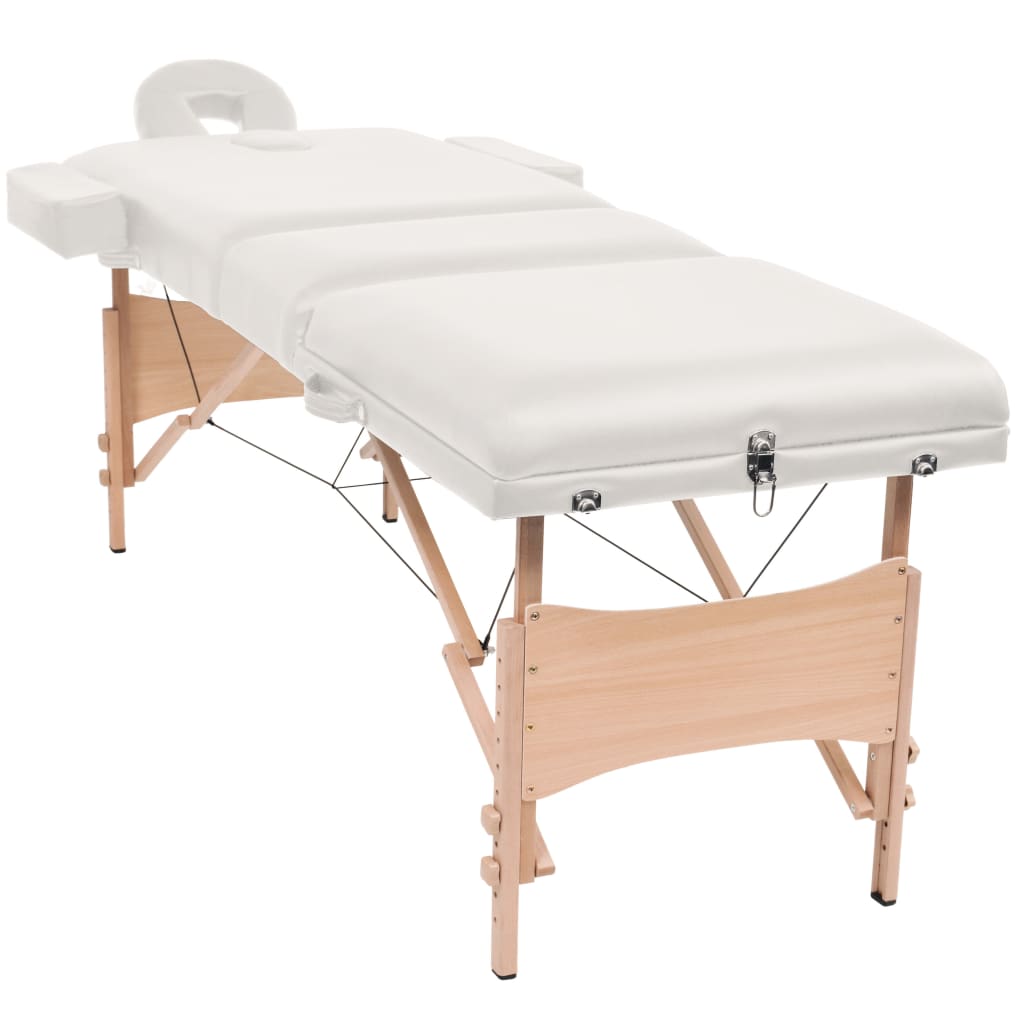 vidaXL Table de massage pliable à 3 zones 10 cm d'épaisseur Blanc