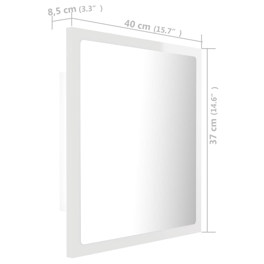 vidaXL Miroir à LED de bain Blanc brillant 40x8,5x37 cm Acrylique
