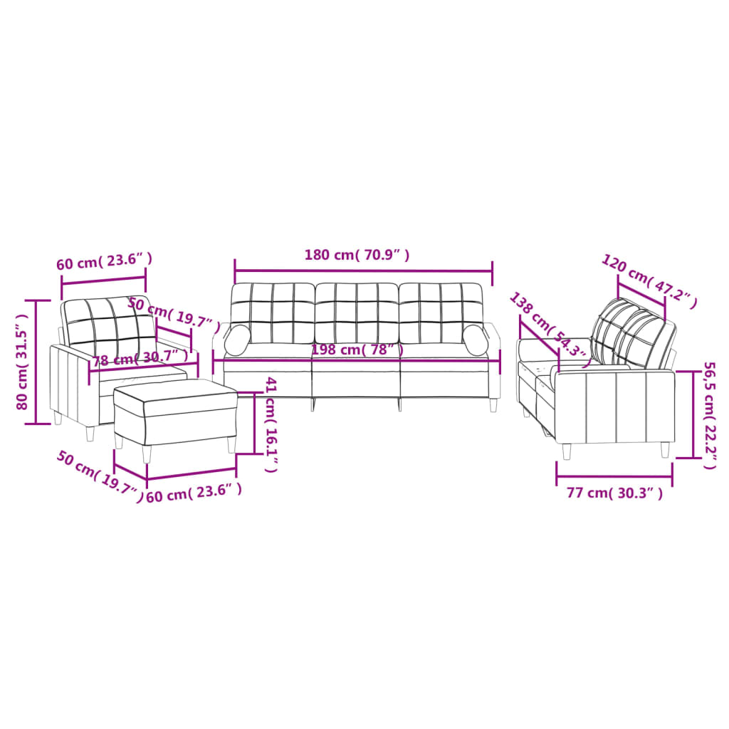 vidaXL Ensemble de canapés 4 pcs avec coussins taupe tissu