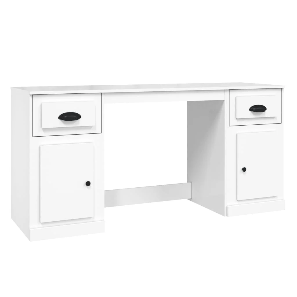 vidaXL Bureau avec armoire blanc brillant bois d'ingénierie