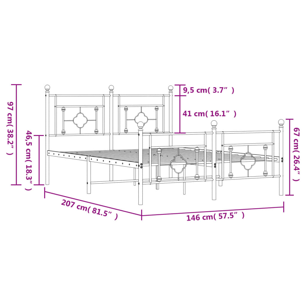 vidaXL Cadre de lit métal sans matelas et pied de lit blanc 140x200 cm