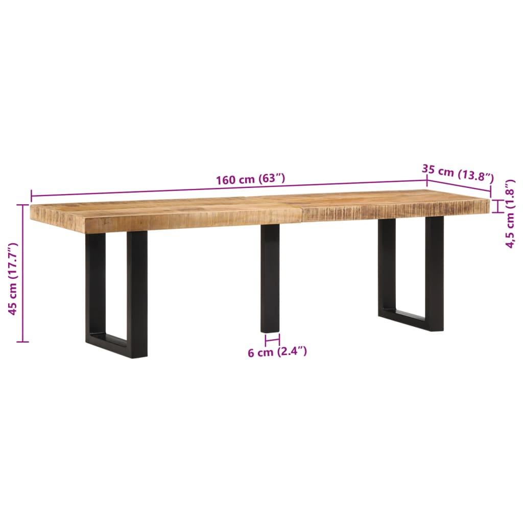 vidaXL Banc 160 cm bois de manguier brut massif et acier