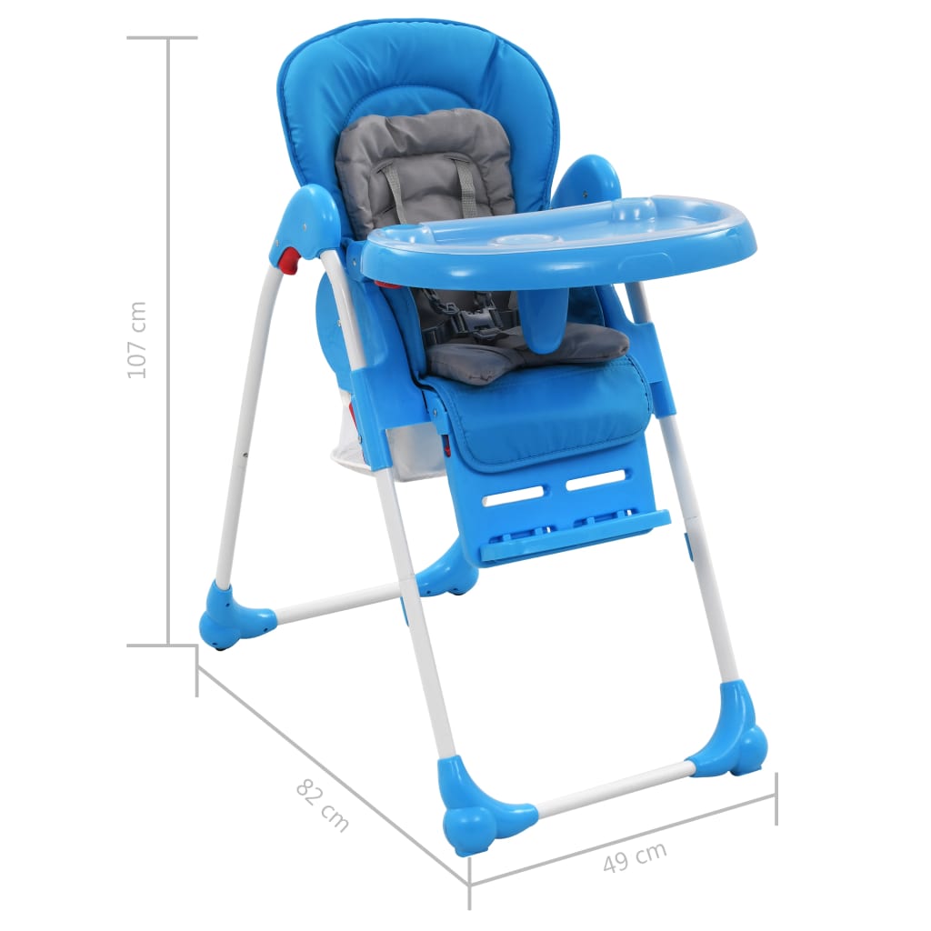 vidaXL Chaise haute pour bébé Bleu et gris