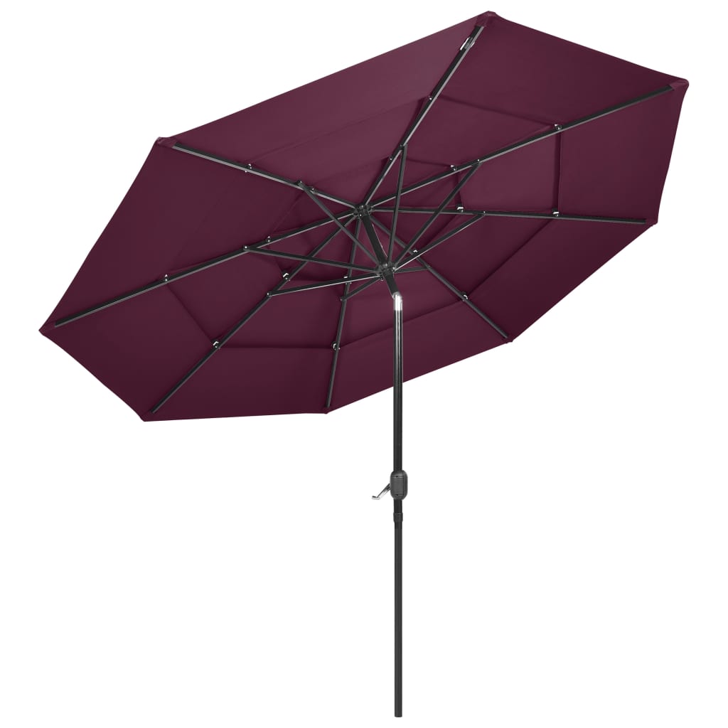 vidaXL Parasol de jardin à 3 niveaux mât en aluminium rouge bordeaux