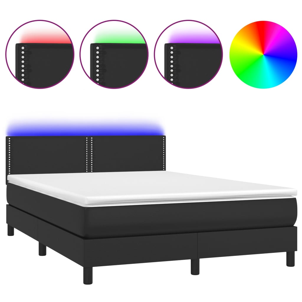 vidaXL Sommier à lattes de lit avec matelas et LED Noir 140x190 cm