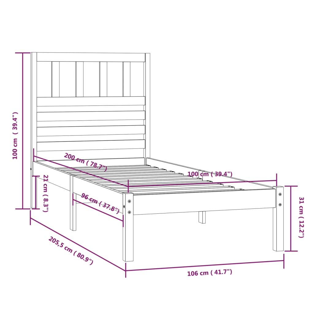 vidaXL Cadre de lit sans matelas marron miel pin massif 100x200 cm