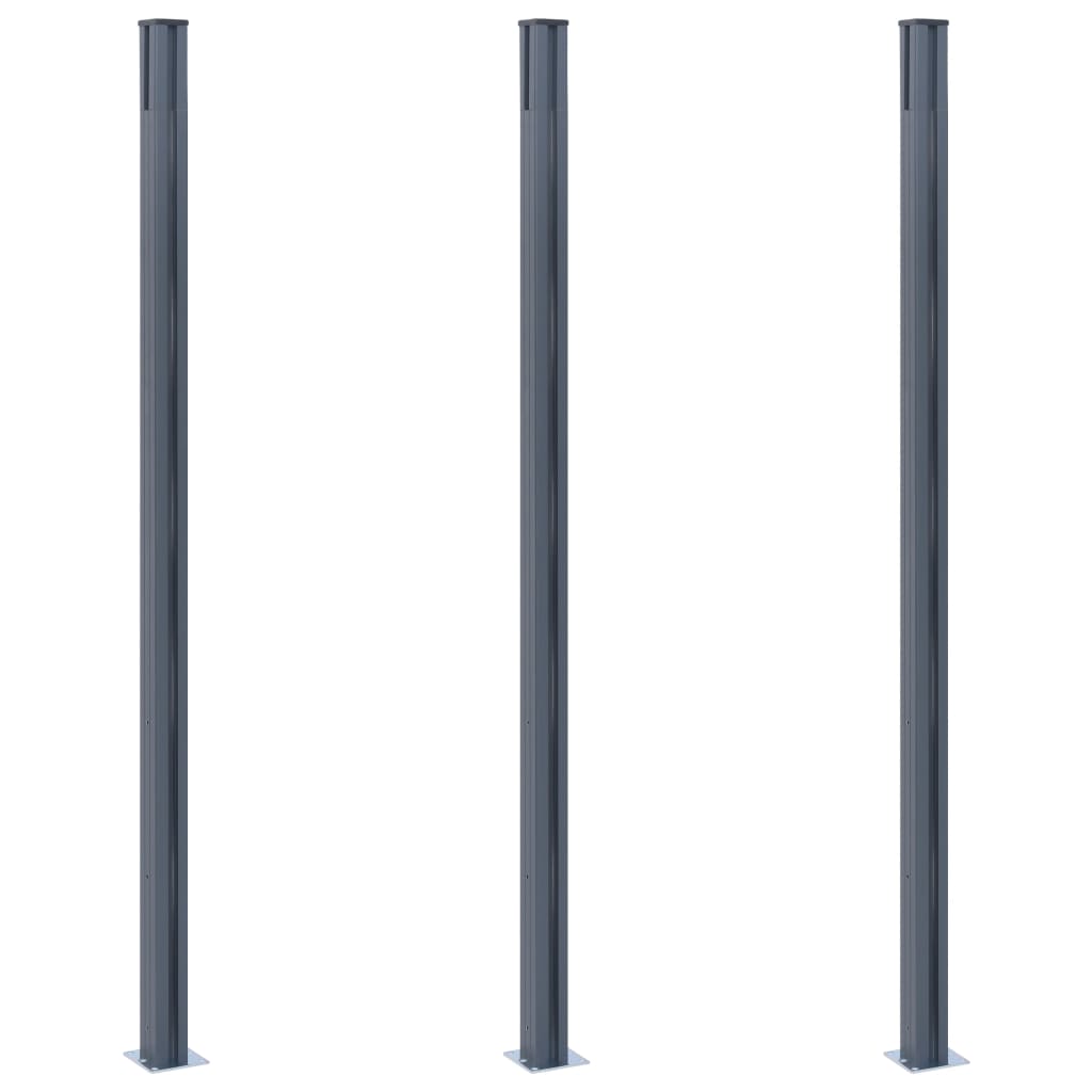 vidaXL Poteaux de clôture 3 pcs Gris foncé 185 cm Aluminium