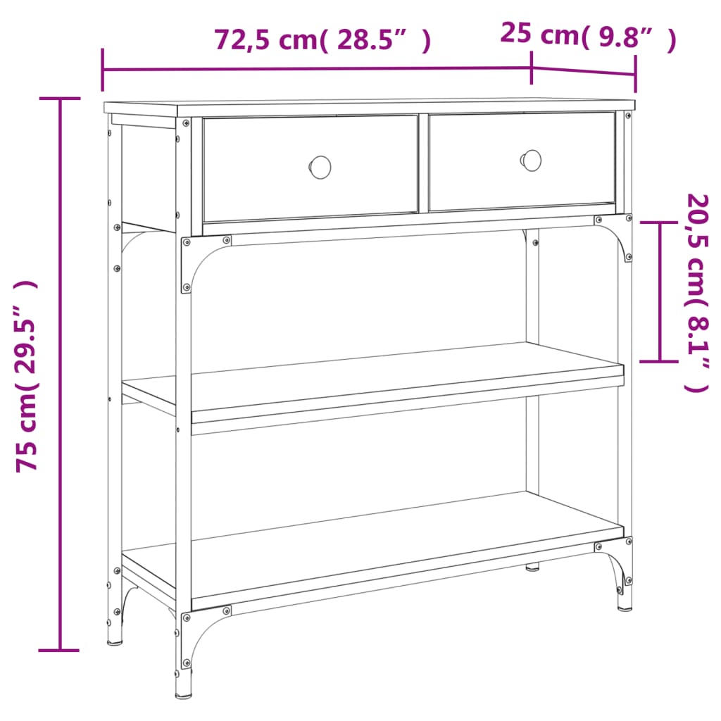 vidaXL Table console sonoma gris 72,5x25x75 cm bois d'ingénierie