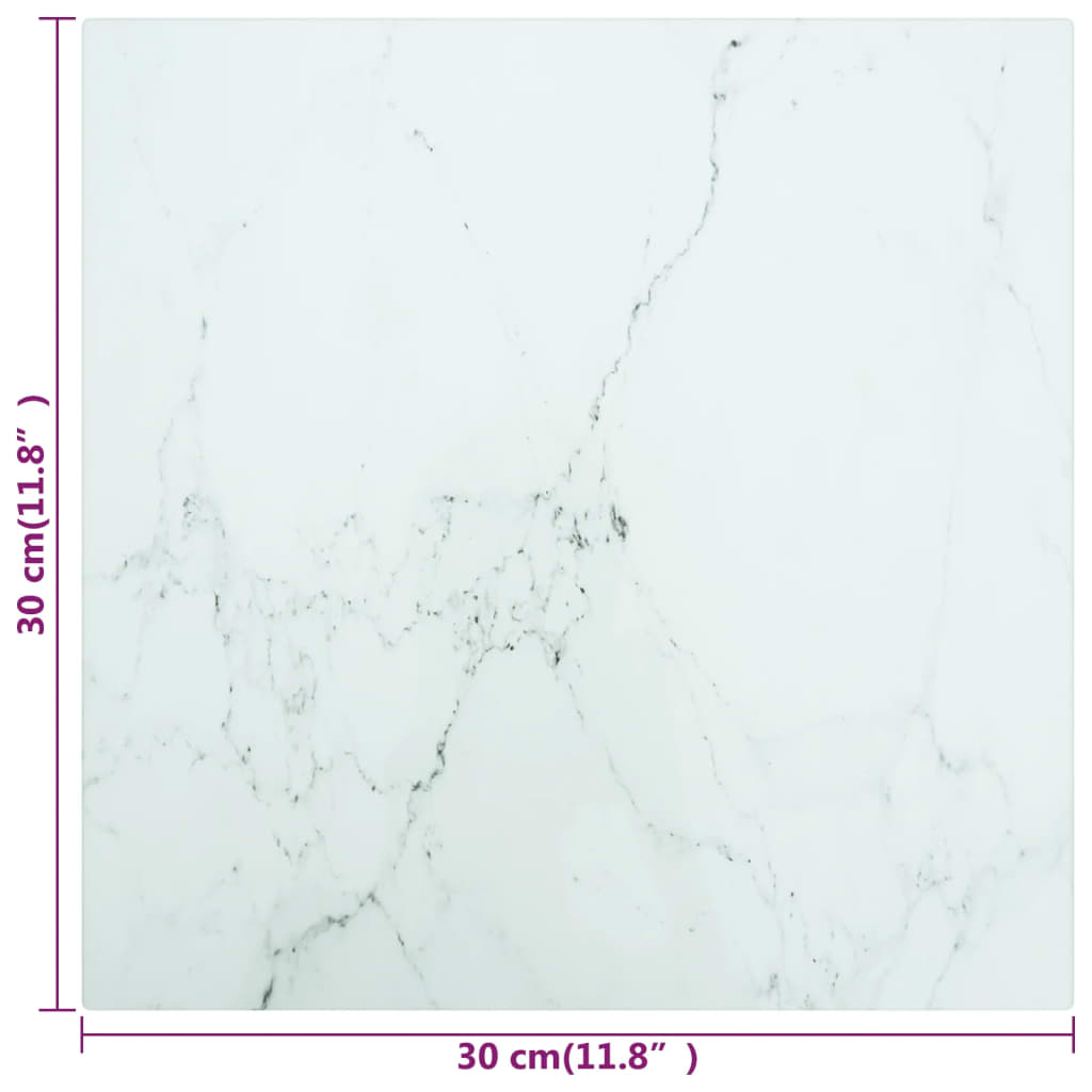 vidaXL Dessus de table blanc 30x30 cm 6 mm verre trempé design marbre