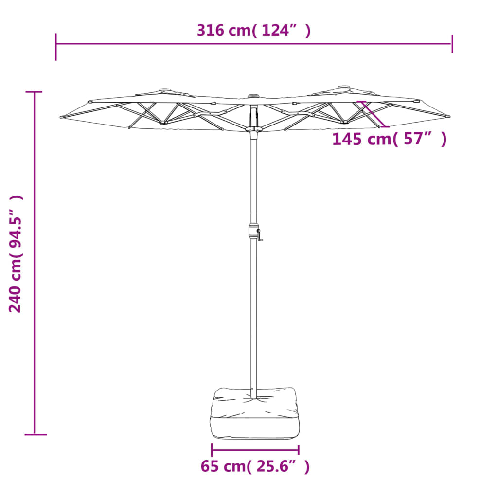 vidaXL Parasol de jardin à double tête noir 316x240 cm