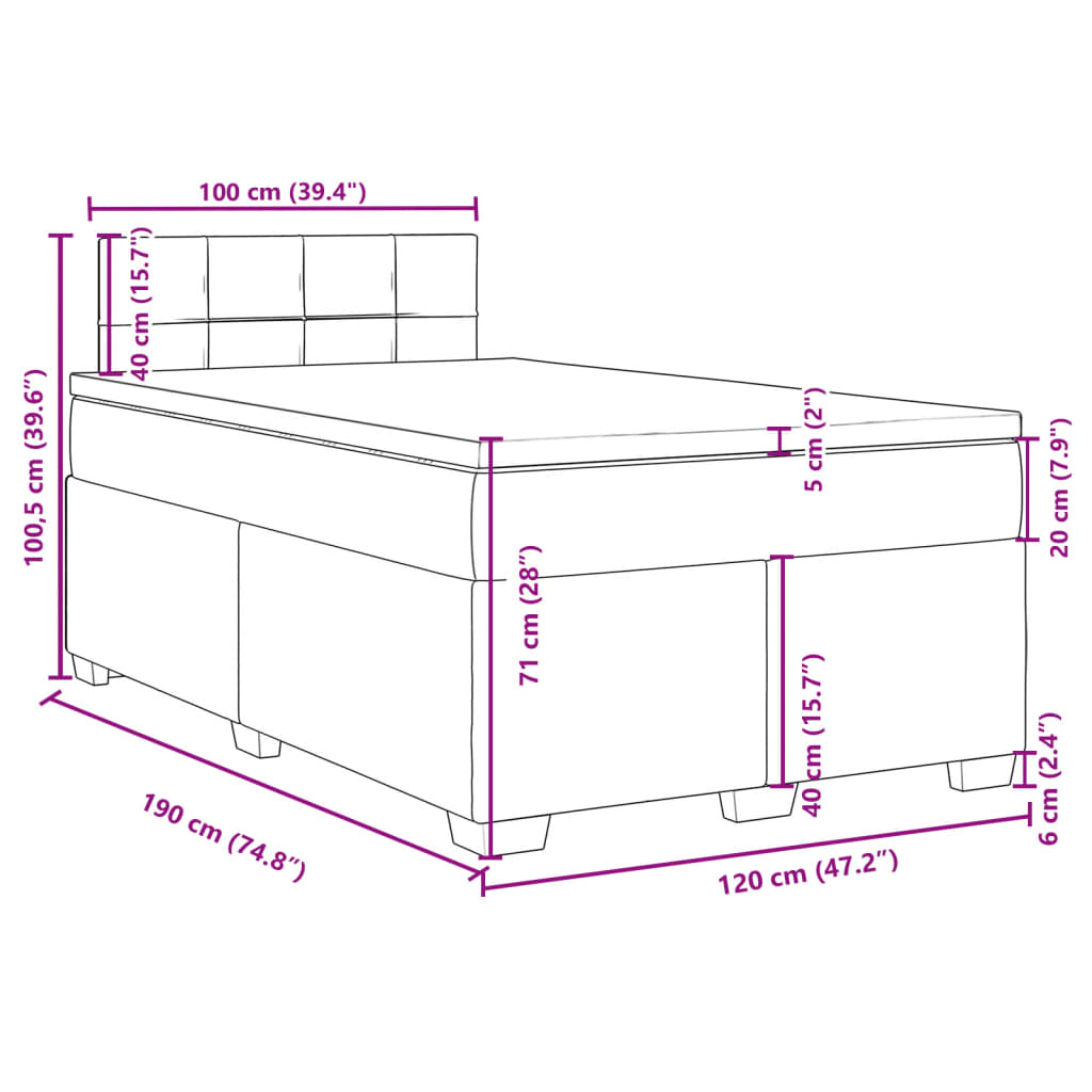 vidaXL Sommier à lattes de lit avec matelas noir 120x190 cm velours