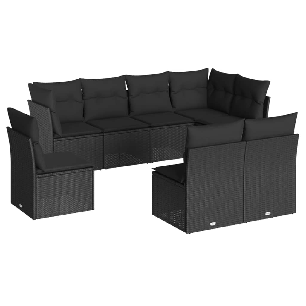 vidaXL Salon de jardin 8 pcs avec coussins noir résine tressée