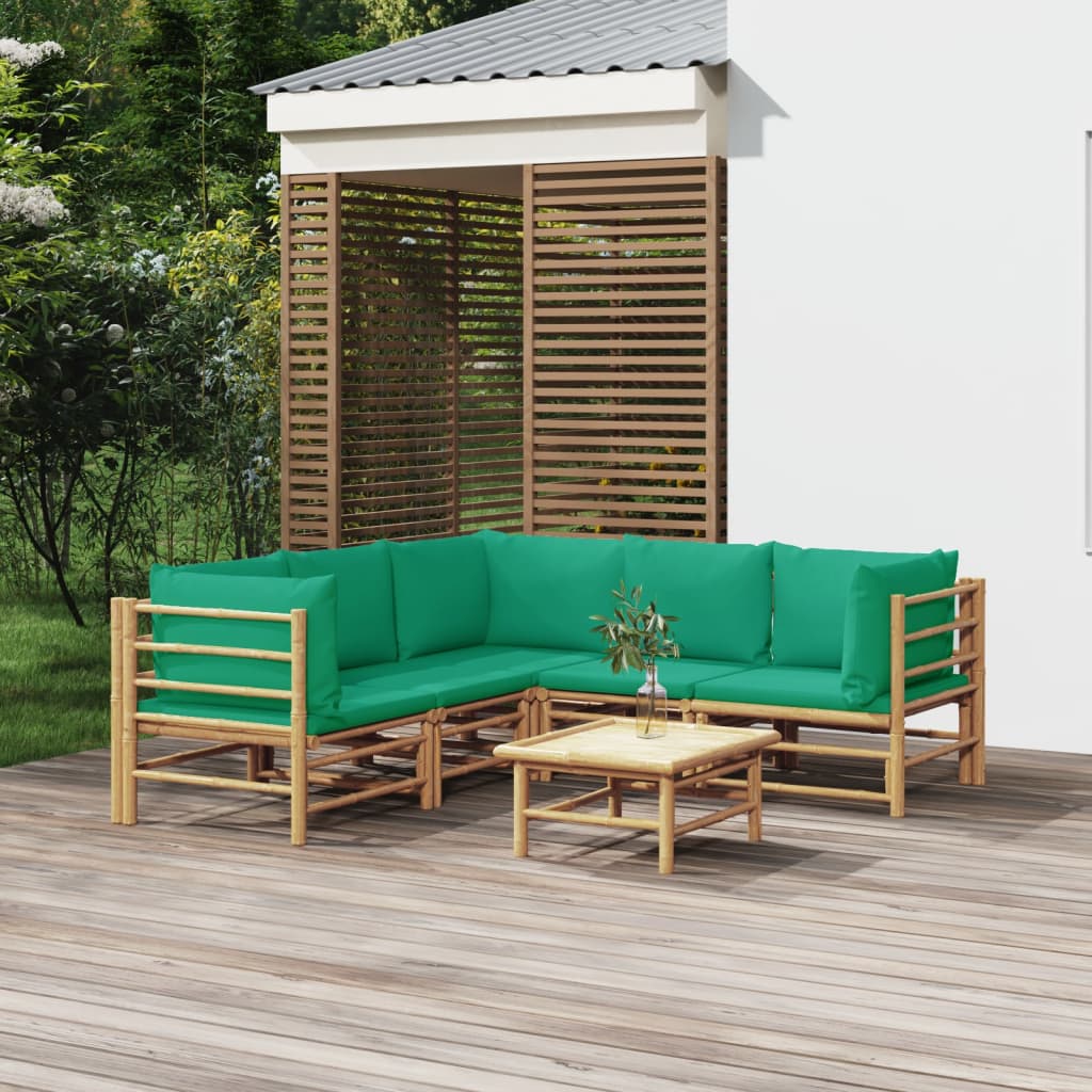 vidaXL Salon de jardin 6 pcs avec coussins vert bambou