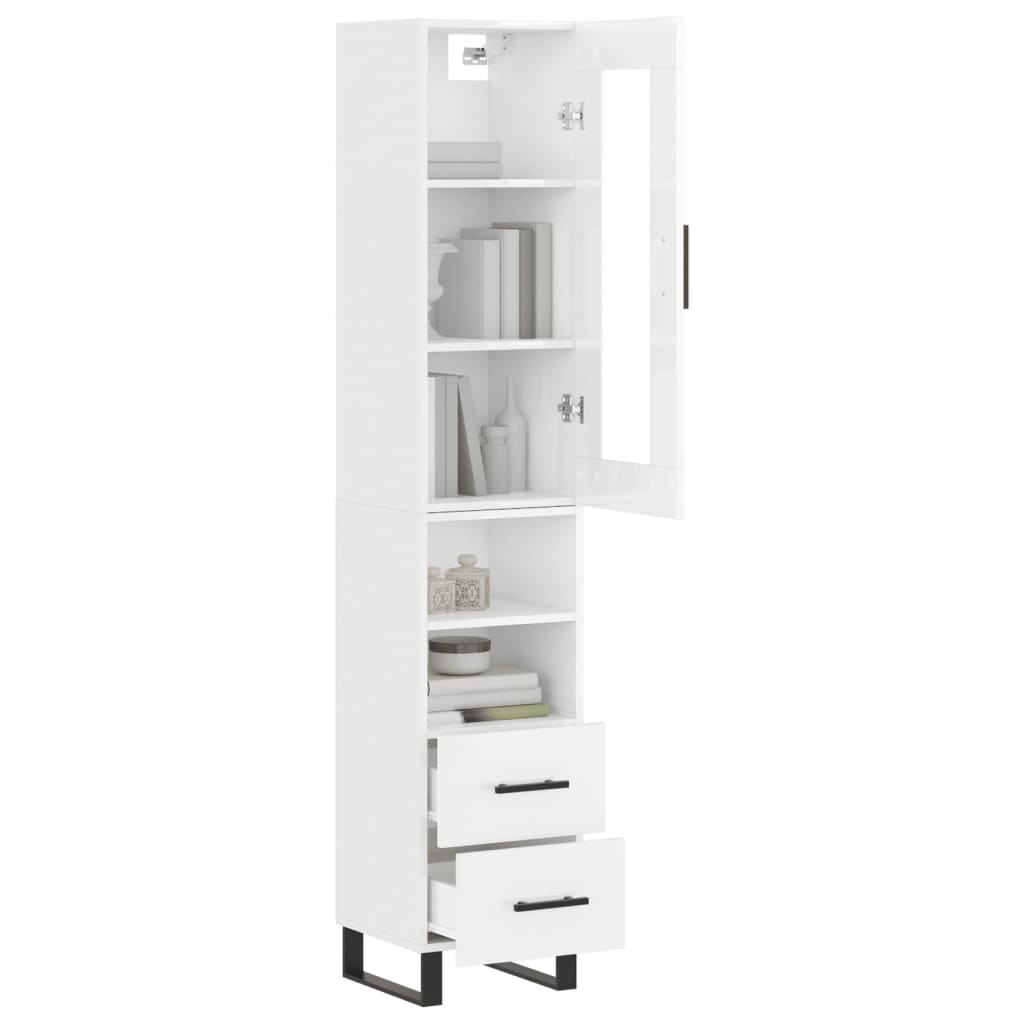 vidaXL Buffet haut Blanc brillant 34,5x34x180 cm Bois d'ingénierie