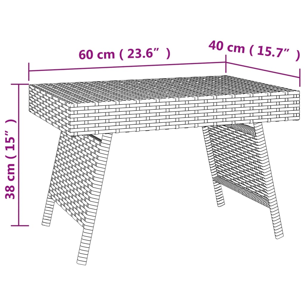 vidaXL Table d'appoint pliable noir 60x40x38 cm résine tressée