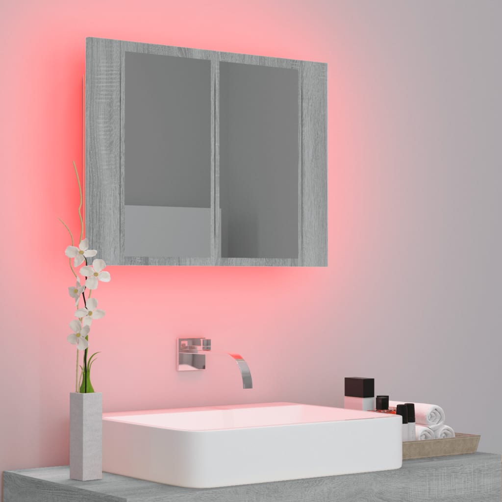 vidaXL Armoire à miroir LED Sonoma gris 60x12x45 cm Bois d'ingénierie