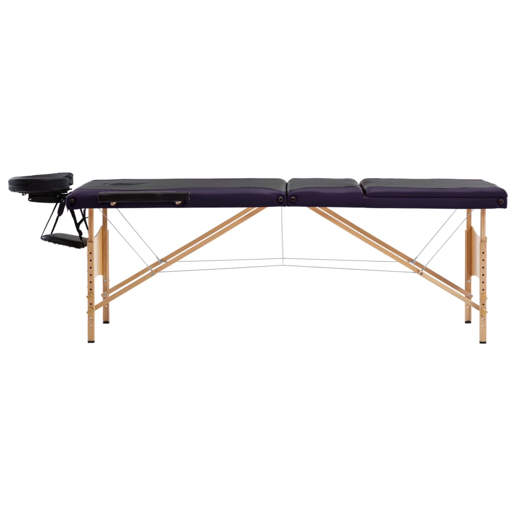 vidaXL Table de massage pliable 3 zones Bois Noir et violet