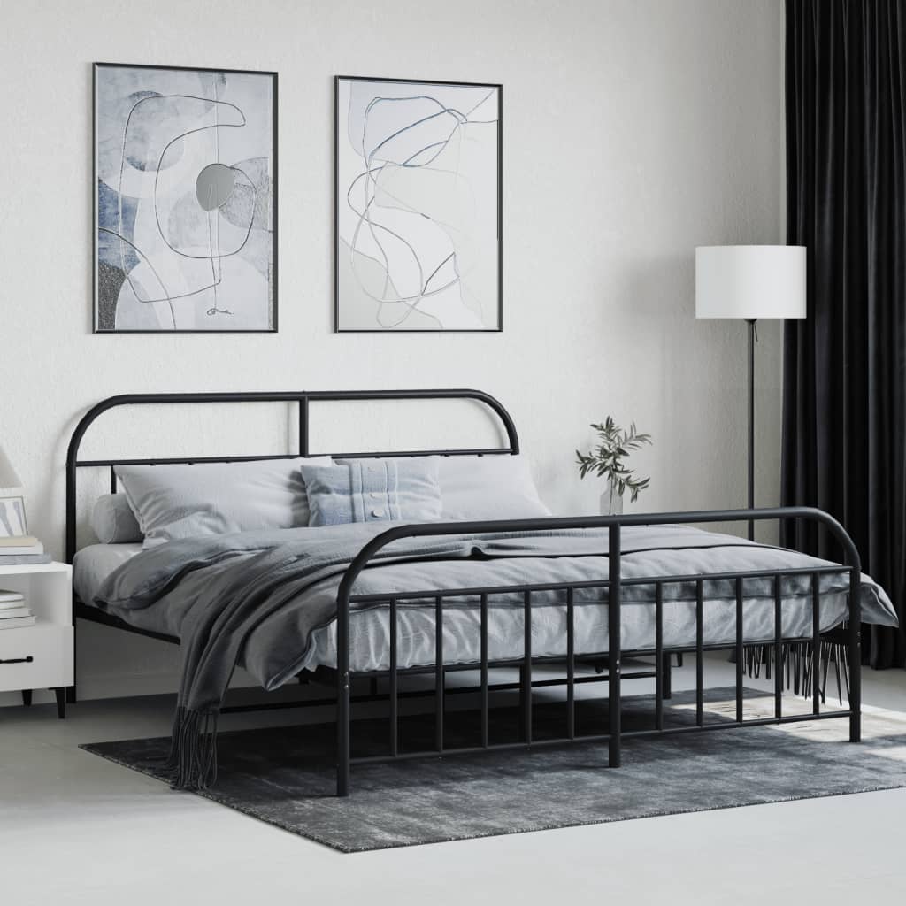 vidaXL Cadre de lit métal sans matelas avec pied de lit noir 180x200cm