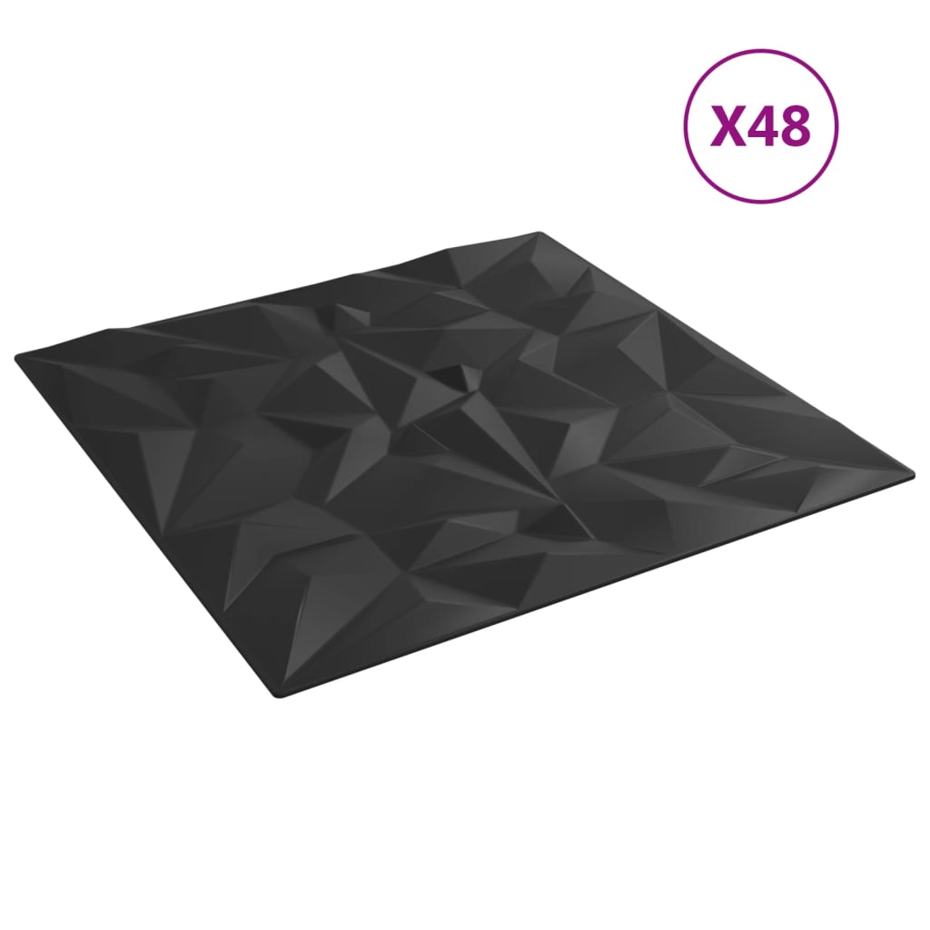 vidaXL Panneaux muraux 48 pcs noir 50x50 cm XPS 12 m² améthyste