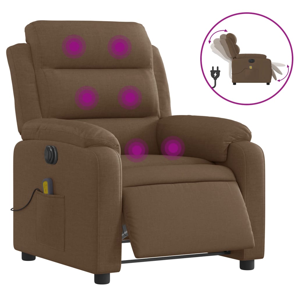 vidaXL Fauteuil inclinable de massage électrique marron tissu