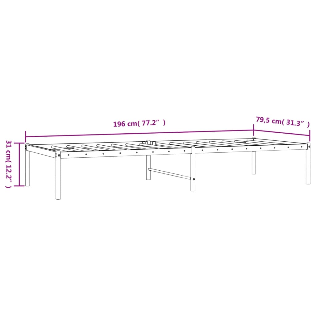 vidaXL Cadre de lit métal blanc 75x190 cm