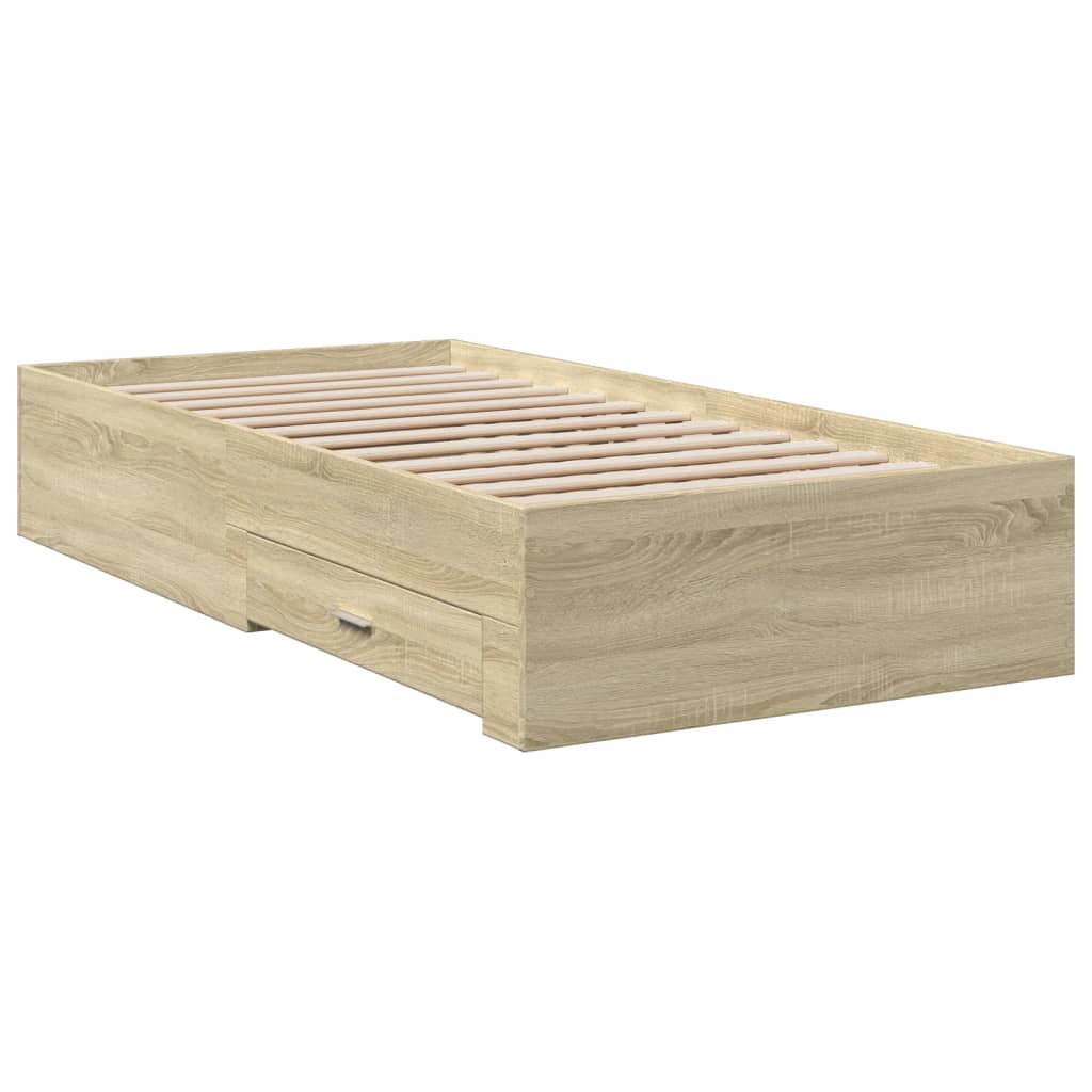 vidaXL Cadre de lit et tiroirs chêne sonoma 75x190cm bois d'ingénierie