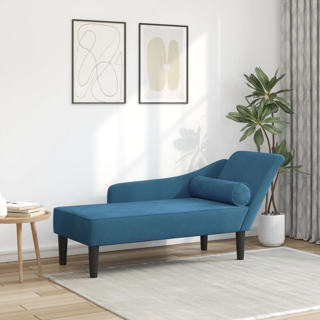 vidaXL Chaise longue avec coussins bleu velours