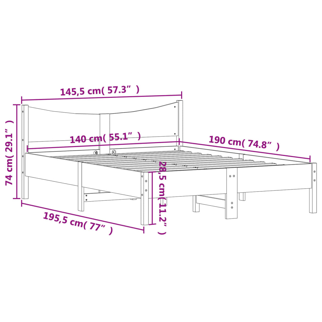 vidaXL Cadre de lit sans matelas cire marron 140x190cm bois pin massif