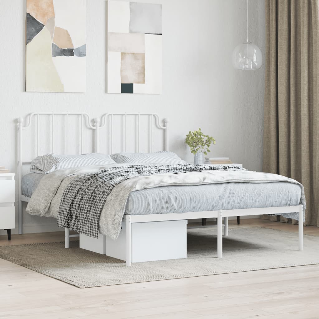 vidaXL Cadre de lit métal sans matelas et tête de lit blanc 135x190 cm