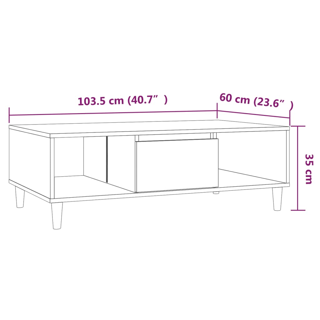 vidaXL Table basse Chêne fumé 103,5x60x35 cm Aggloméré