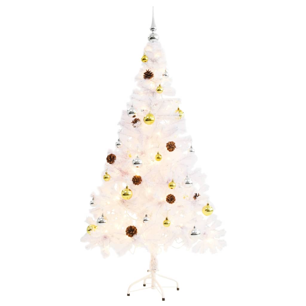 vidaXL Arbre de Noël artificiel pré-éclairé avec boules blanc 150 cm