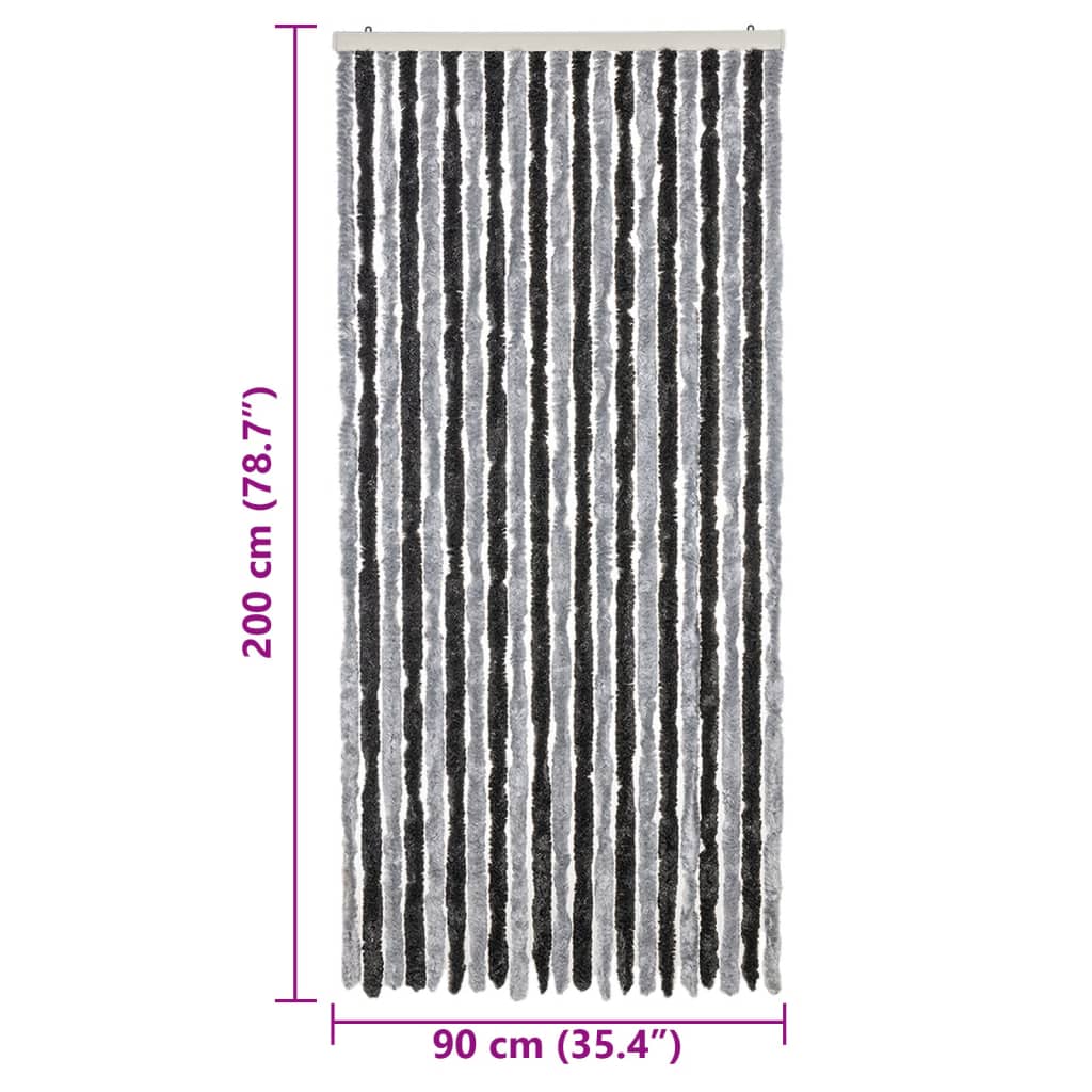 vidaXL Rideau anti-mouches gris et noir 90x200 cm chenille