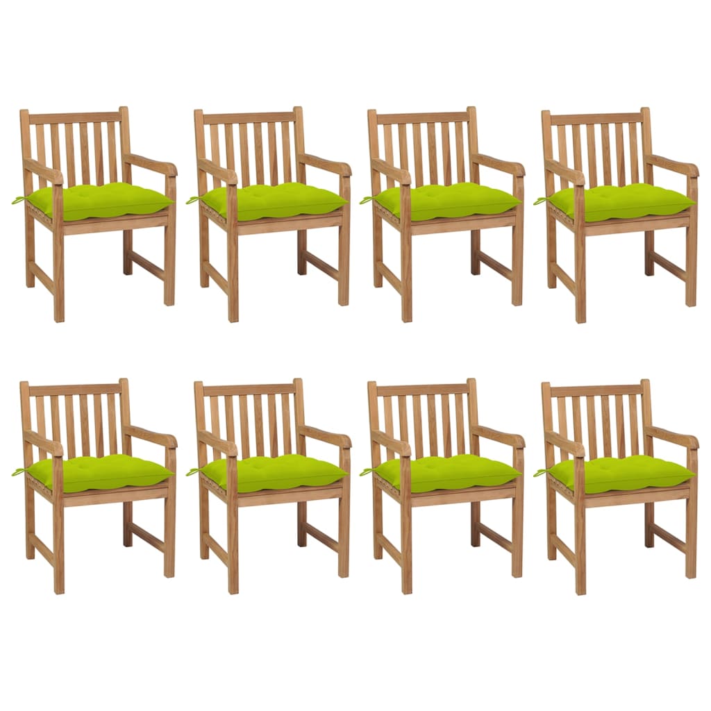 vidaXL Chaises de jardin 8 pcs avec coussins vert vif Teck solide