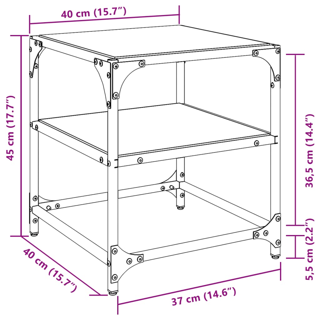 vidaXL Tables basses avec dessus en verre noir 2 pcs 40x40x45 cm acier