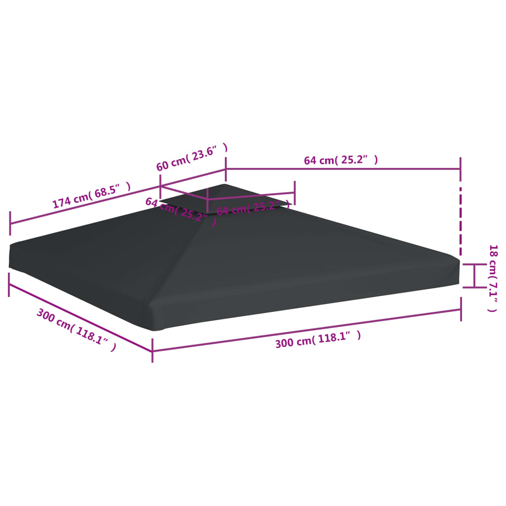 vidaXL Recouvrement de remplacement d'auvent 310 g/m² 3x3 m Gris foncé