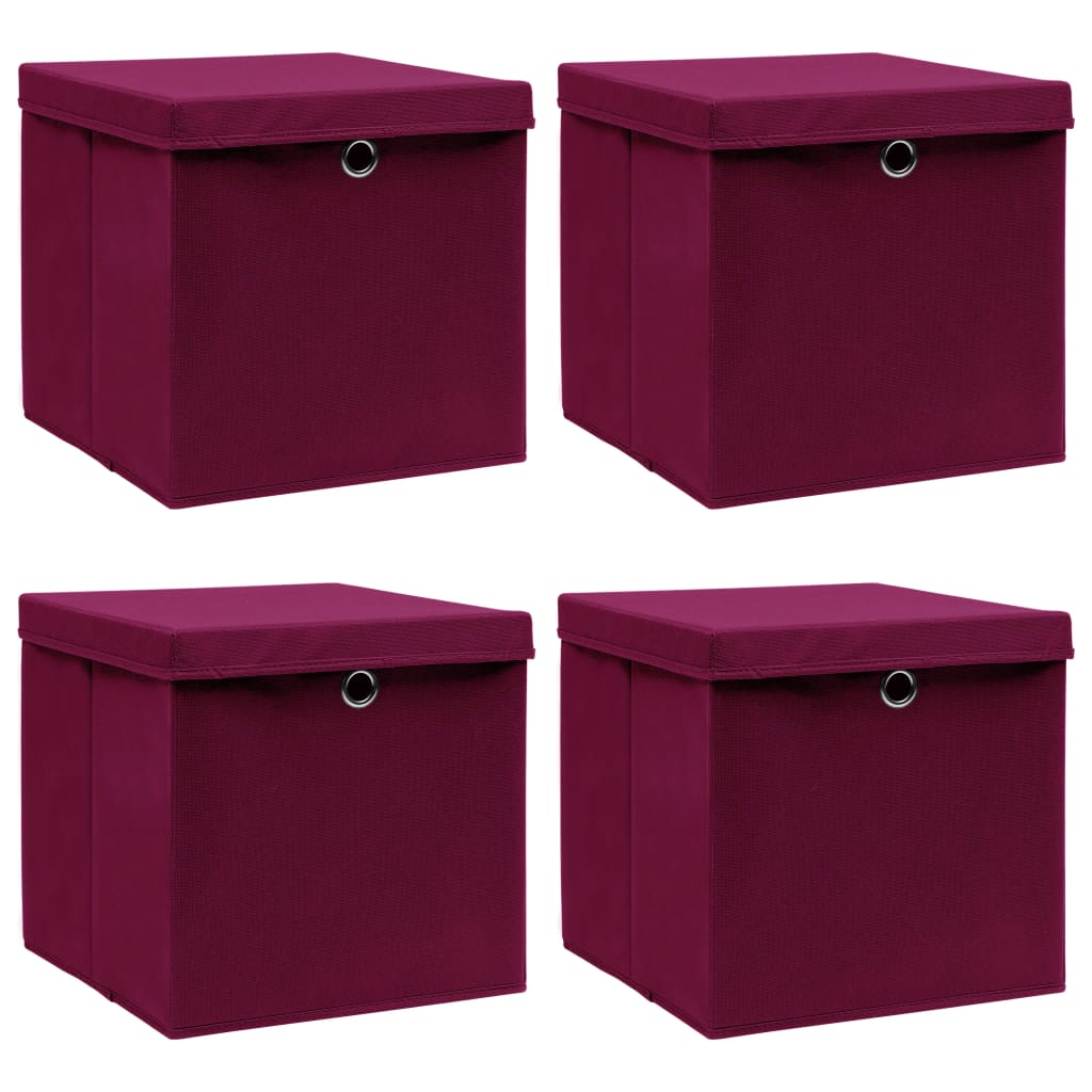 vidaXL Boîtes de rangement 4 pcs Rouge foncé 32x32x32 cm Tissu