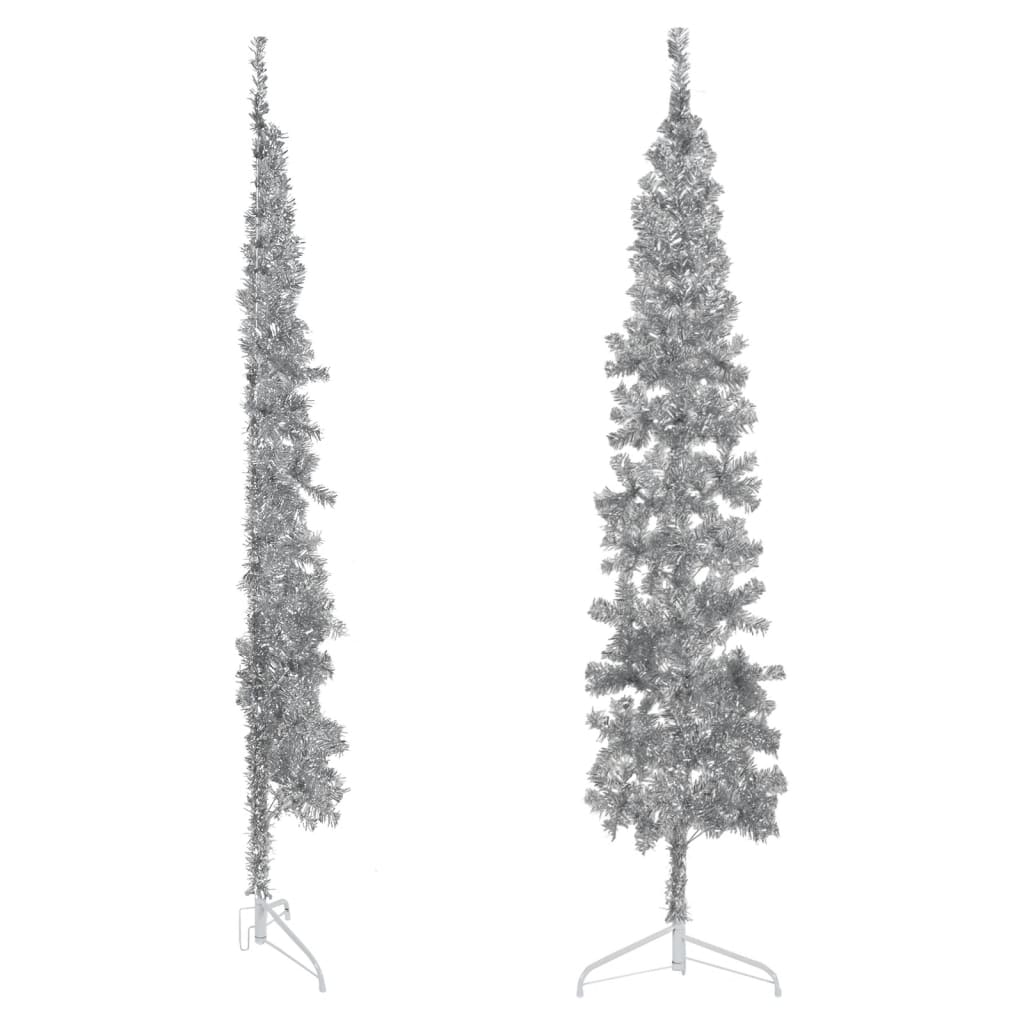 vidaXL Demi sapin de Noël artificiel mince avec support Argenté 210 cm