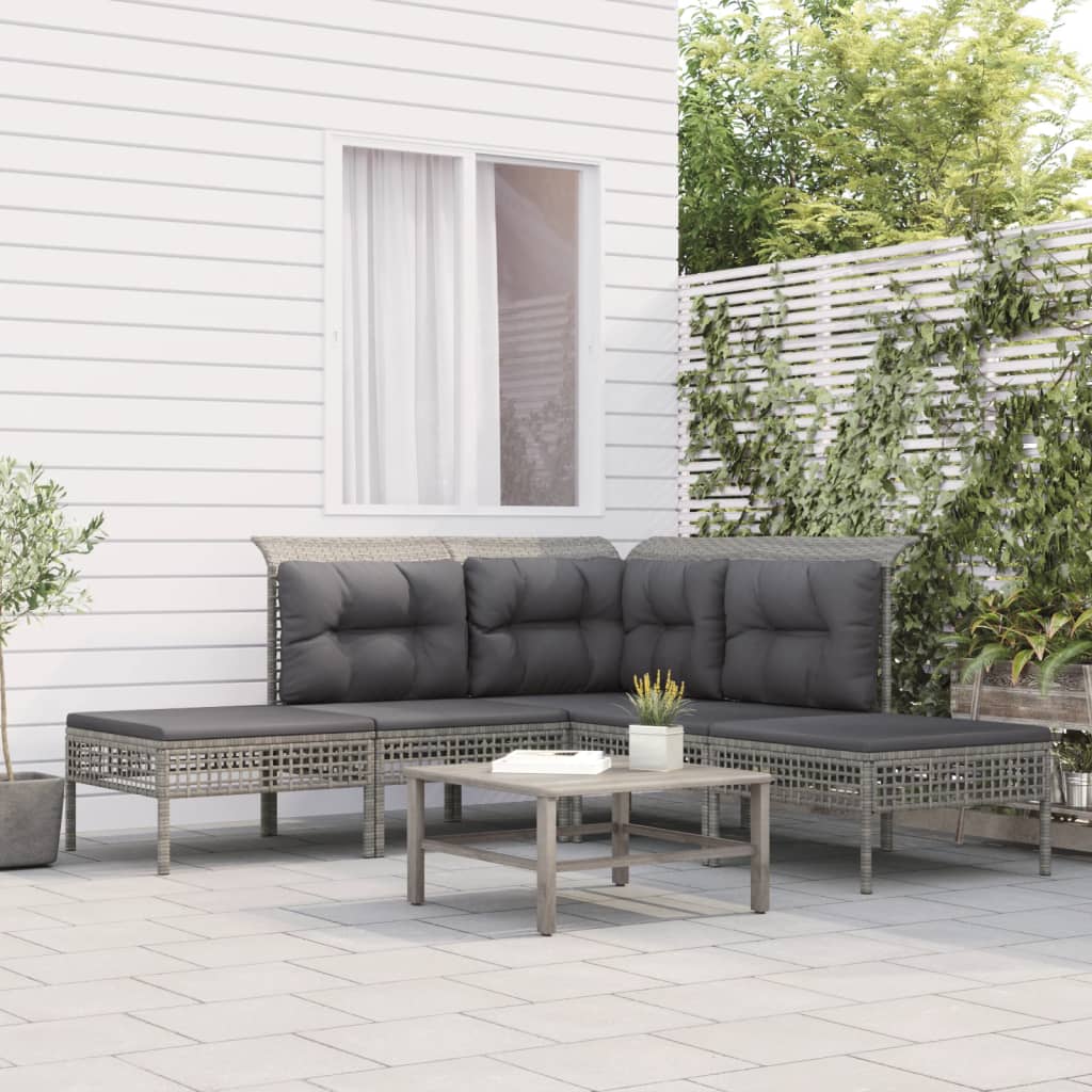 vidaXL Salon de jardin 5 pcs avec coussins Gris Résine tressée