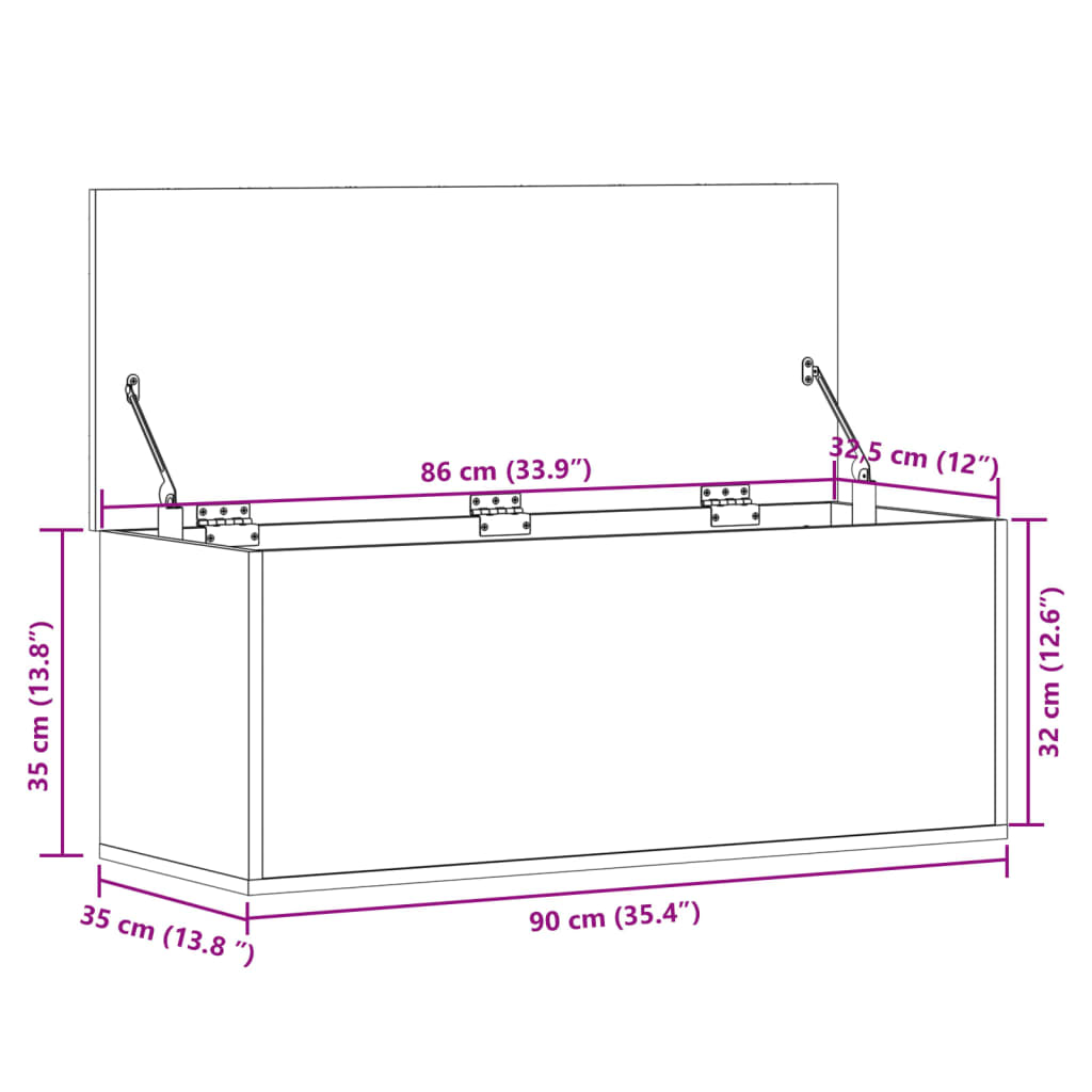 vidaXL Boîte de rangement sonoma gris 90x35x35 cm bois d'ingénierie