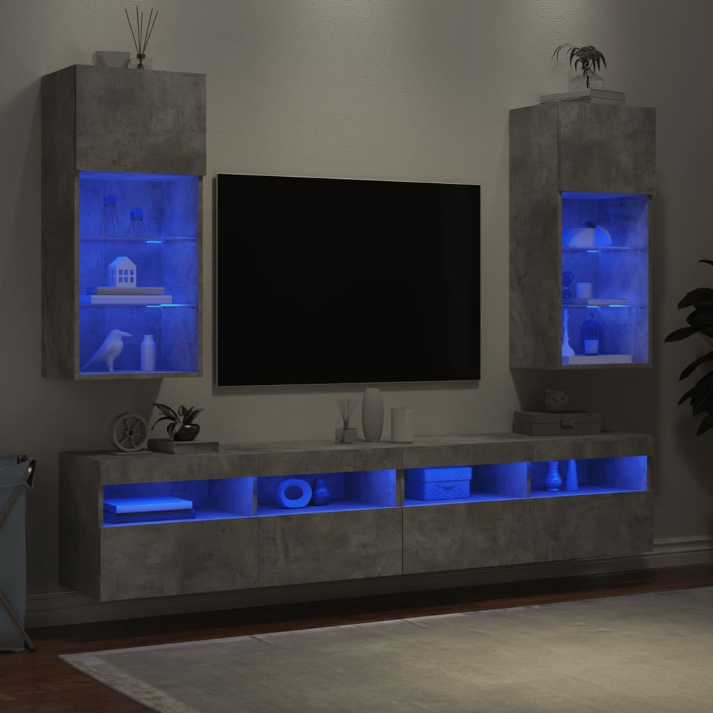 vidaXL Meubles TV avec lumières LED 2 pcs gris béton 40,5x30x90 cm
