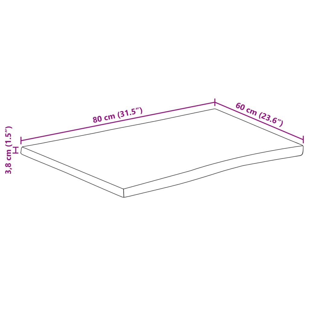 vidaXL Dessus de table 80x60x3,8 cm bord vivant bois massif manguier