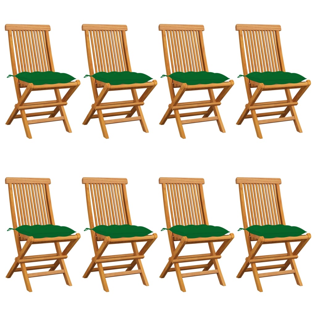 vidaXL Chaises de jardin avec coussins vert 8 pcs Bois de teck massif