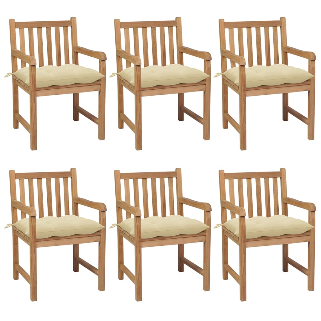 vidaXL Chaises de jardin 6 pcs avec coussins blanc crème Teck solide