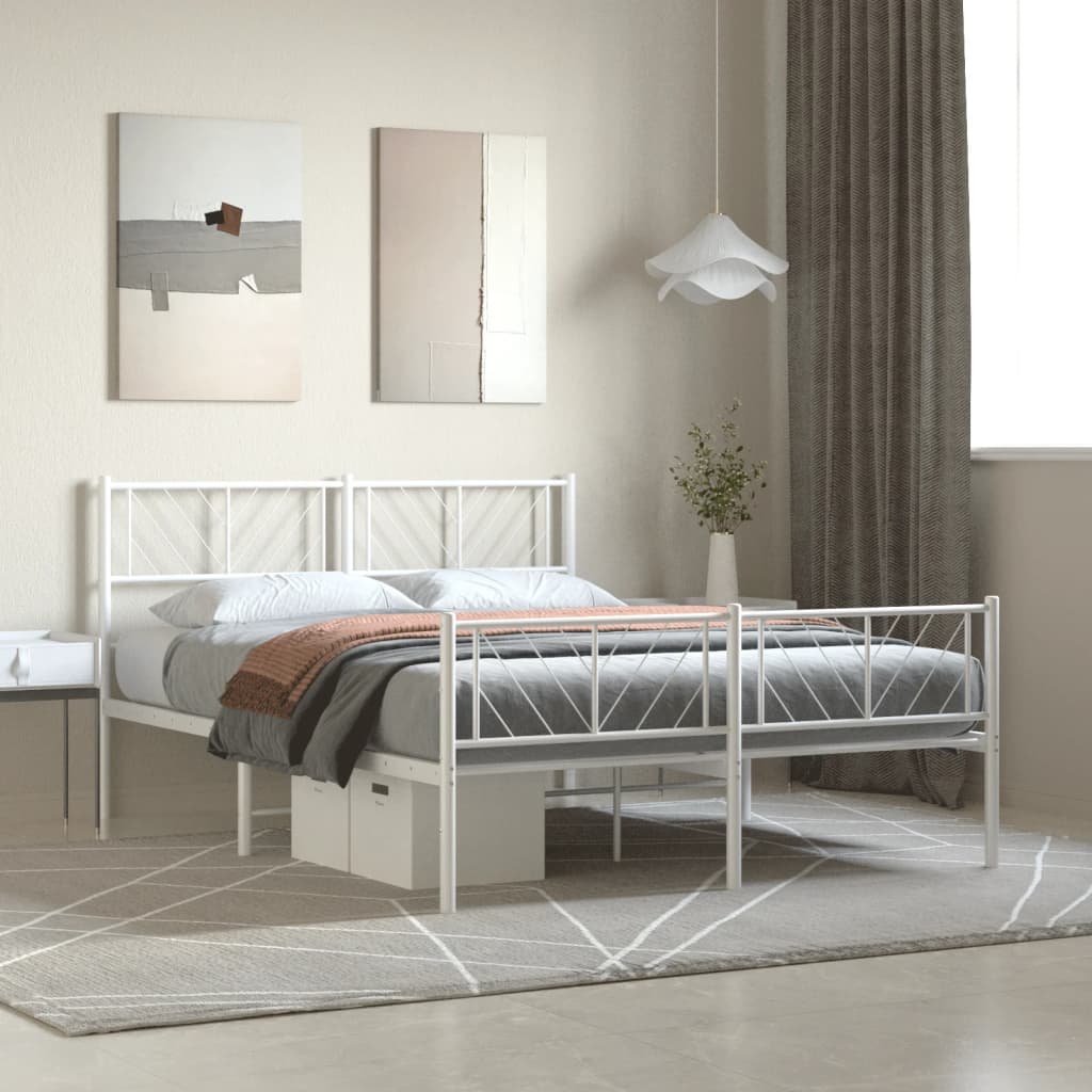 vidaXL Cadre de lit métal sans matelas et pied de lit blanc 120x200 cm