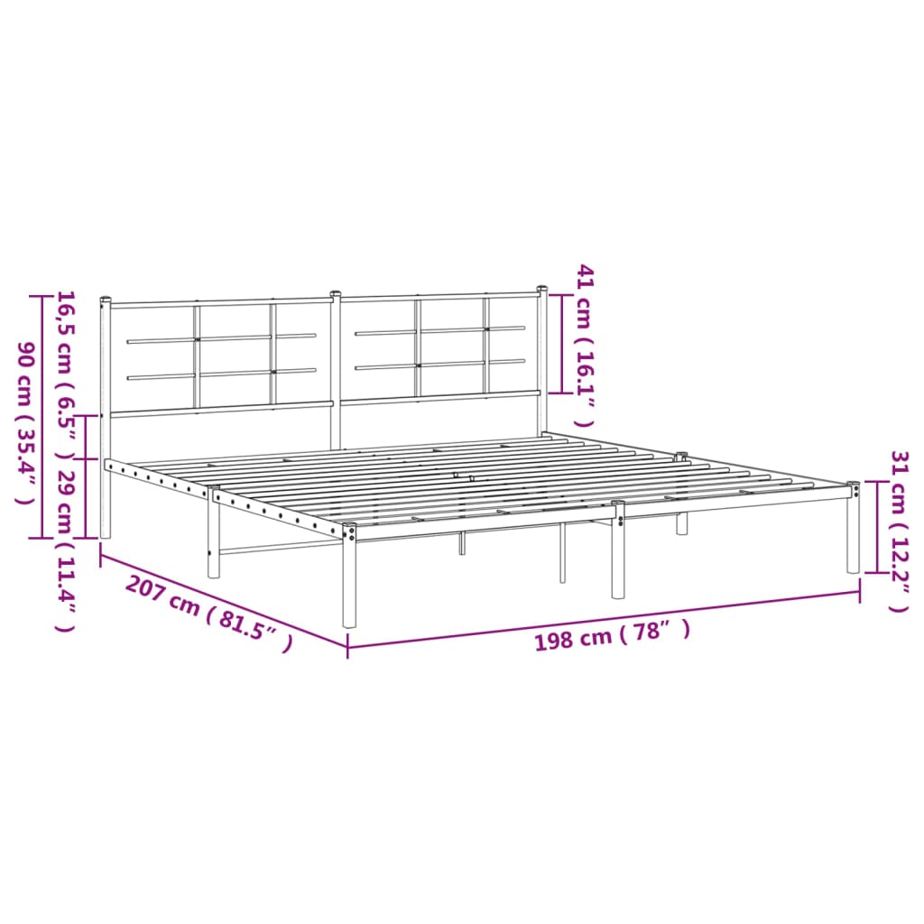 vidaXL Cadre de lit métal sans matelas et tête de lit blanc 193x203 cm