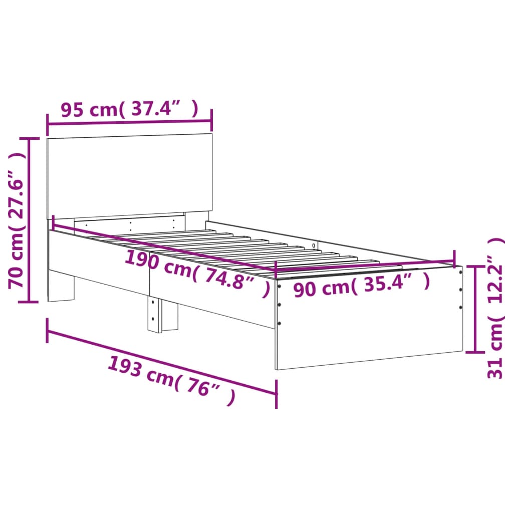 vidaXL Cadre de lit sans matelas avec tête de lit blanc 90x190 cm